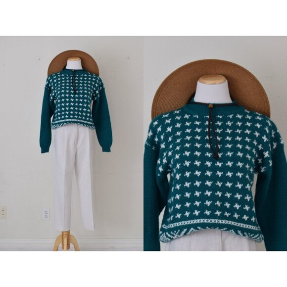 Vintage 90s Mock-neck Emerald‎ Green Acrylic Sweater size P-M - Picture 1 of 10